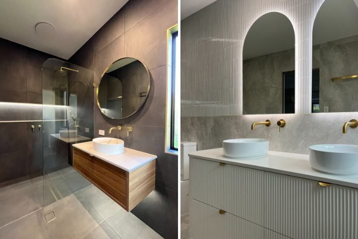 Modern bathrooms with sleek designs and elegant fixtures.