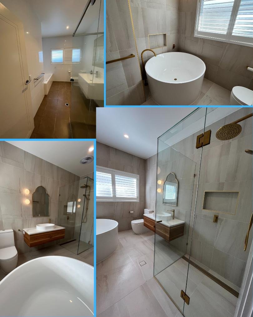 Modern bathroom with bathtub and shower.