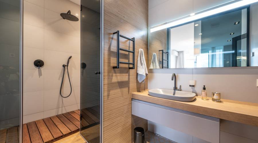 completed bathroom renovation gold coast coastal materials humidity ventilation